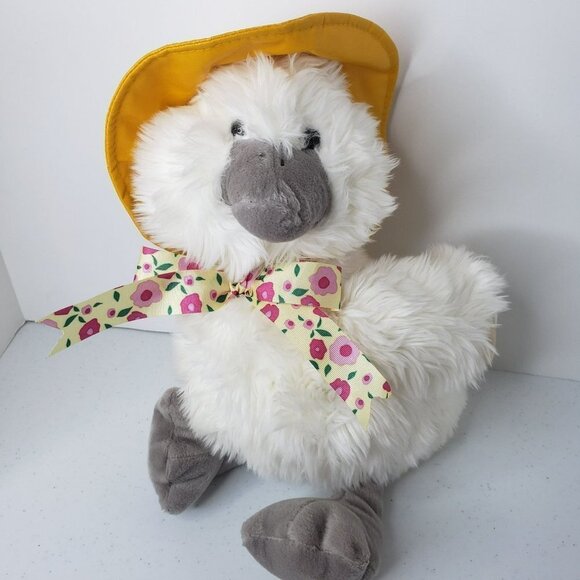 White Ugly Duckling Duck Plush Toy Vtg Common Wealth 90s Hat Bow Cute Spring Squ - Picture 1 of 11